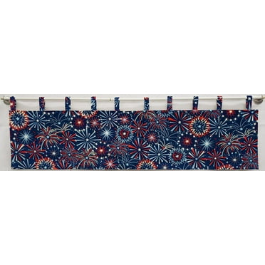 Americana Tab Top Curtains by Penny's Needful Things (Lined) (24 Inch Long Two Curtain Panels) (Fireworks)