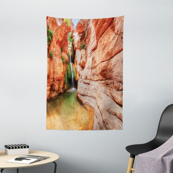 Americana Tapestry, Elves Chasm Colorado River Plateau Creek Grand Canyon Image Print, Wall Hanging for Bedroom Living Room Dorm Decor, 40W X 60L Inches, Scarlet Green Pale Brown, by Ambesonne