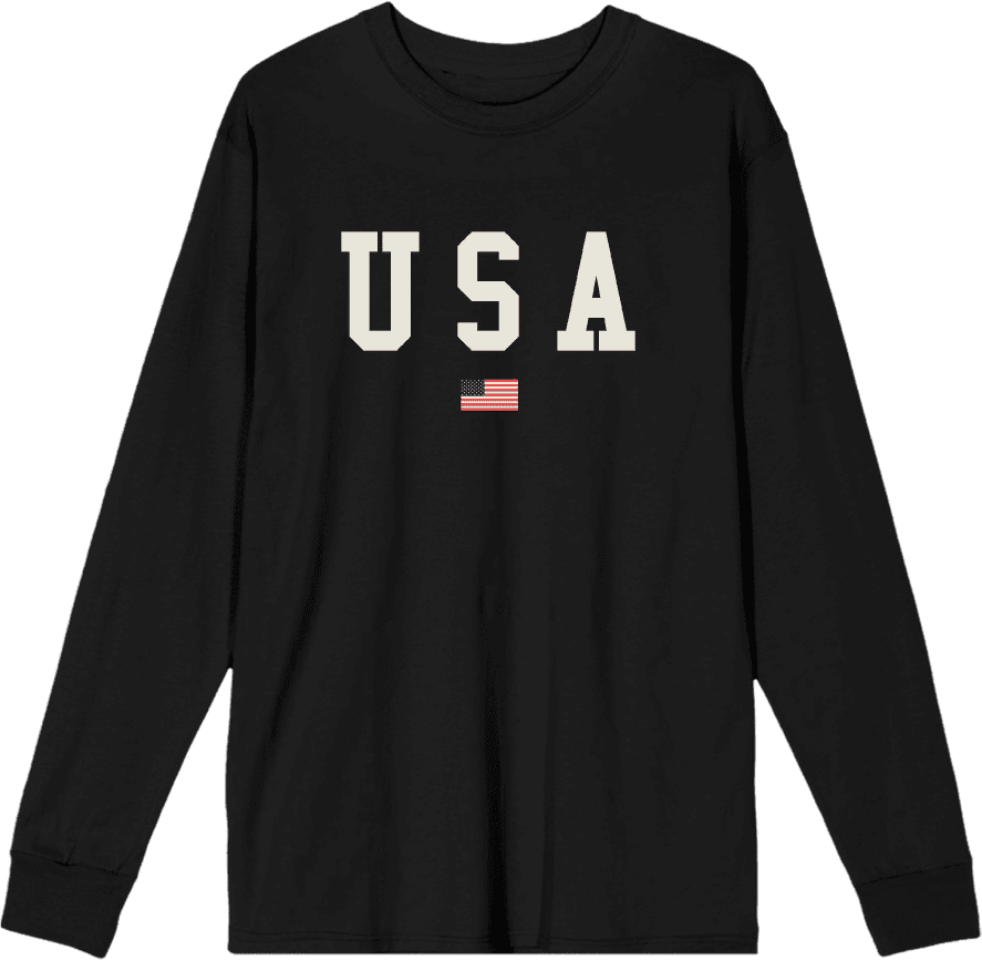 【AMERICANA】 CREWNECK LONG SLEEVE TEE Americana USA Flag Crew Neck Long Sleeve Adult Tee -XXL-Black
