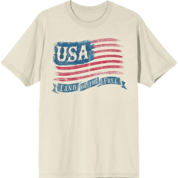 Americana USA Flag Land of the Free Natural Men's Crew Neck Short Sleeve Tee-Medium