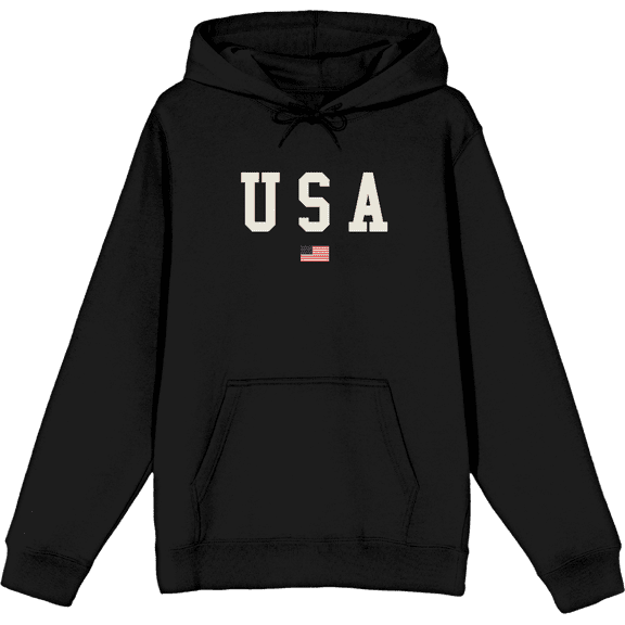 Americana USA Flag Long Sleeve Adult Hooded Sweatshirt-Medium-Black