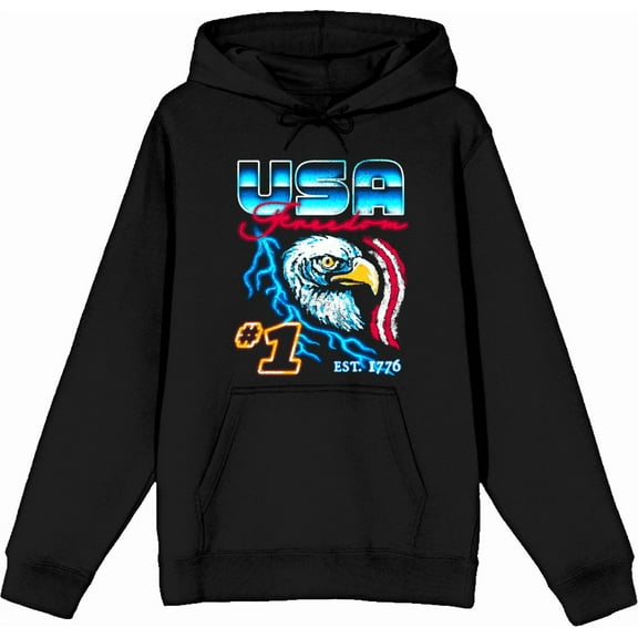 Americana USA Freedom #1 Black Adult Long Sleeve Hoodie-Medium