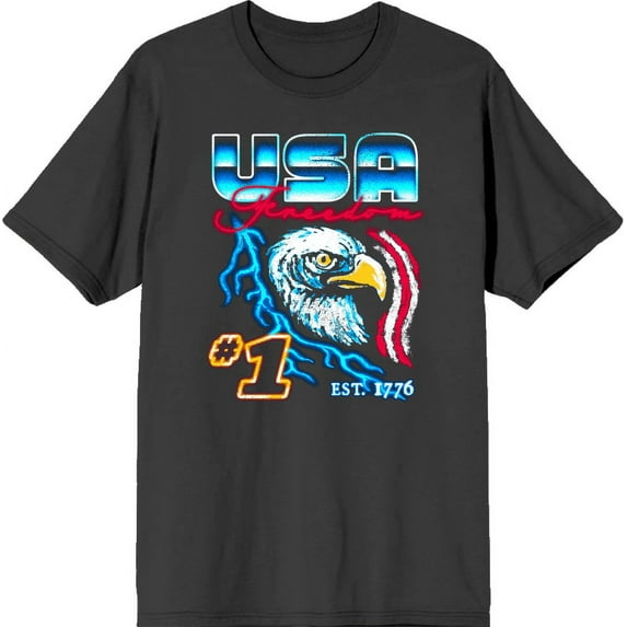 Americana USA Freedom #1 Charcoal Men's Crew Neck Short Sleeve Tee-Medium