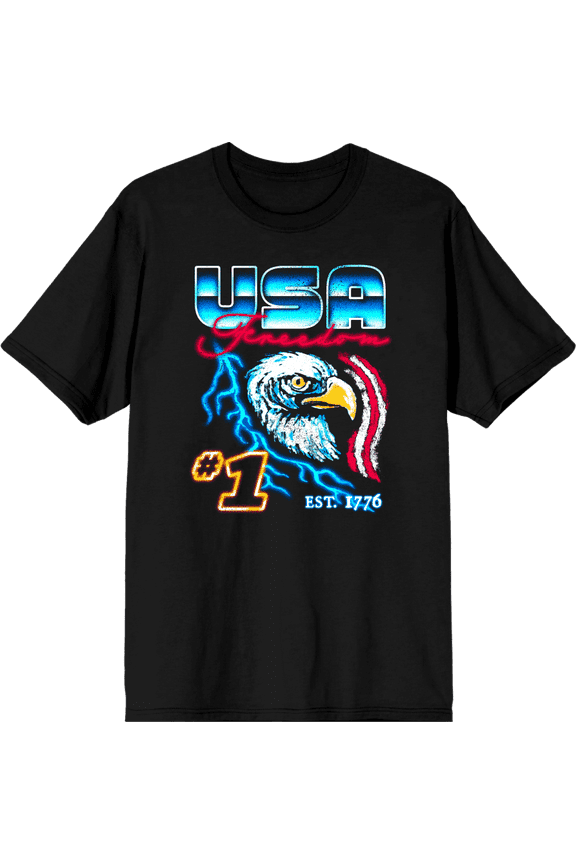 Americana USA Freedom #1 Men's Black Crew Neck Short Sleeve Tee-Large