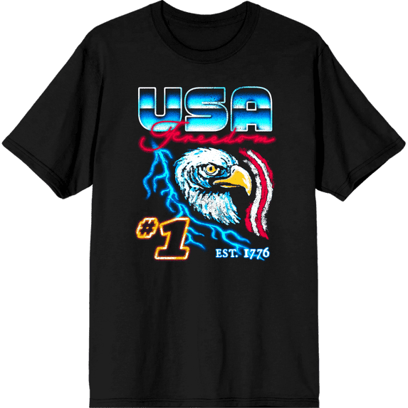Americana USA Freedom #1 Men's Black Crew Neck Short Sleeve Tee-Medium