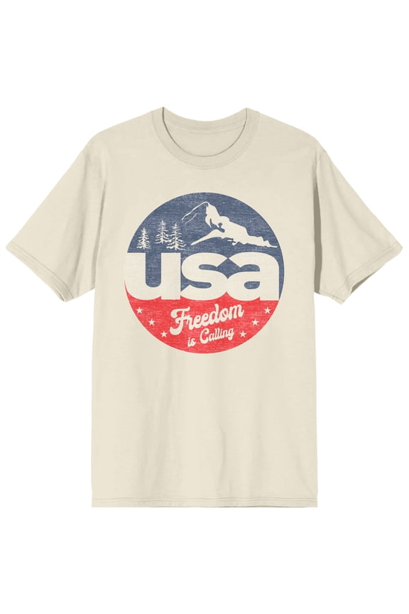 Americana USA Freedom Is Calling Men's Natural T-Shirt-Medium
