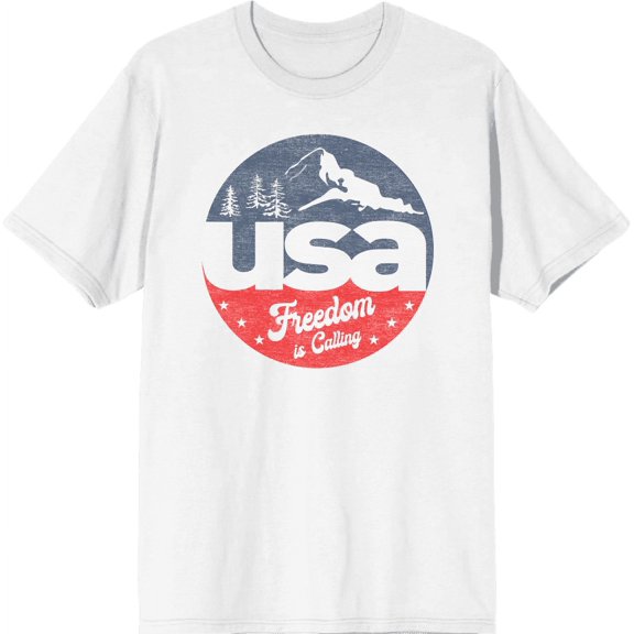 Americana USA Freedom Is Calling Men's White Crew Neck Short Sleeve Tee-Large