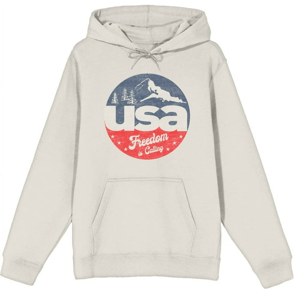 Americana USA Freedom Is Calling Sand Adult Long Sleeve Hoodie-Medium
