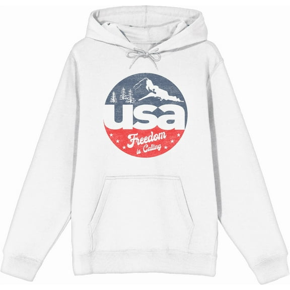 Americana USA Freedom Is Calling White Adult Long Sleeve Hoodie-3XL