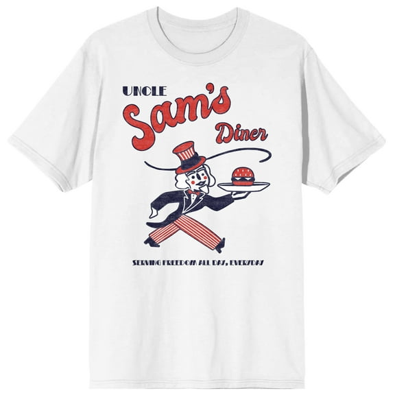 Americana Uncle Sam's Diner Men's White T-Shirt-3XL