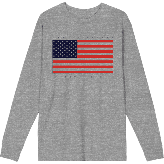 Americana United States Est 1776 Heather Gray Adult Crew Neck Long Sleeve Tee-Small