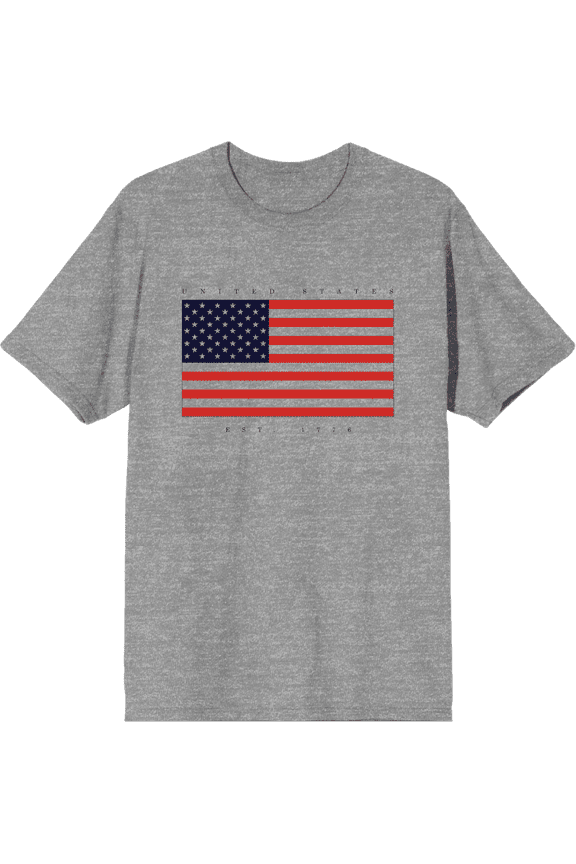 Americana United States Est 1776 Heather Gray Men's Crew Neck Short Sleeve Tee-Medium