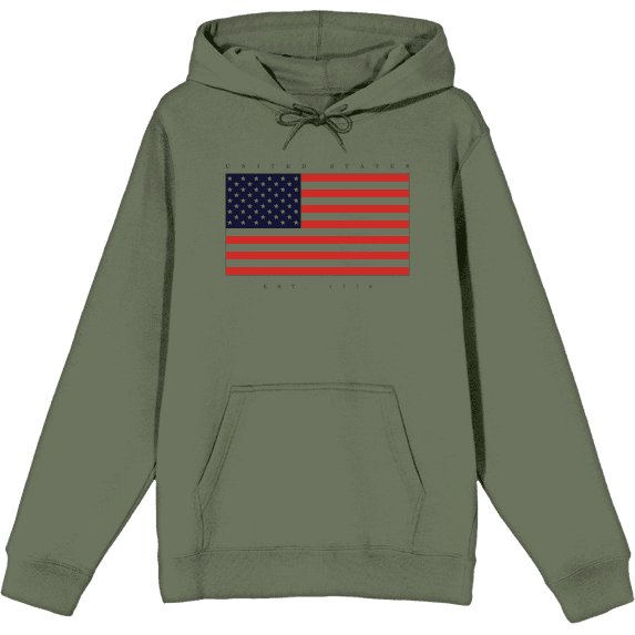 Americana United States Est 1776 Olive Adult Long Sleeve Hoodie-Medium