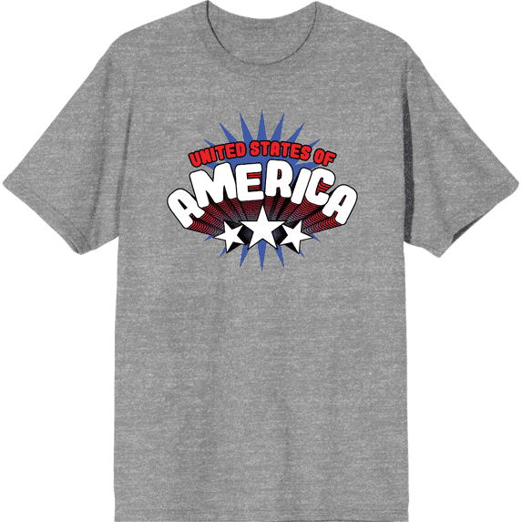 Americana United States Of America Heather Gray Men's Crew Neck Short Sleeve Tee-Medium