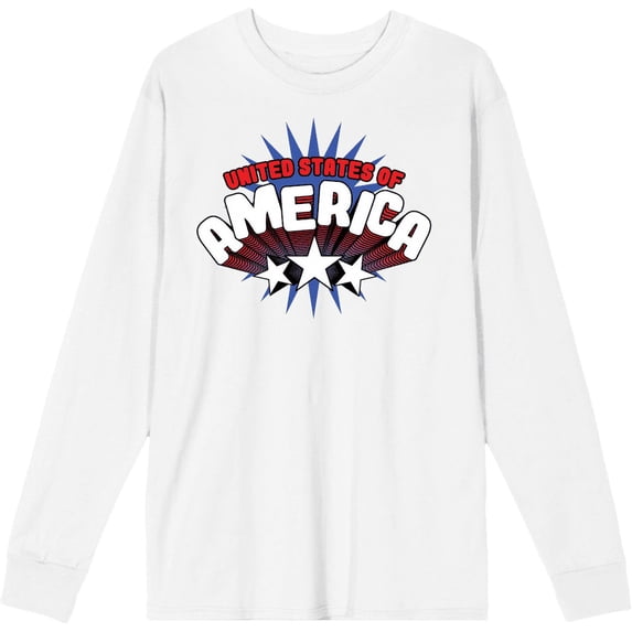 Americana United States Of America White Adult Crew Neck Long Sleeve Tee-XXL