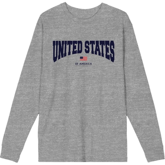 Americana United States of America Flag Adult Heather Gray Crew Neck Long Sleeve Tee-Medium