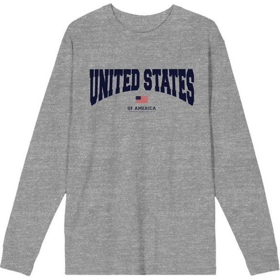 Americana United States of America Flag Adult Heather Gray Crew Neck Long Sleeve Tee-XXL