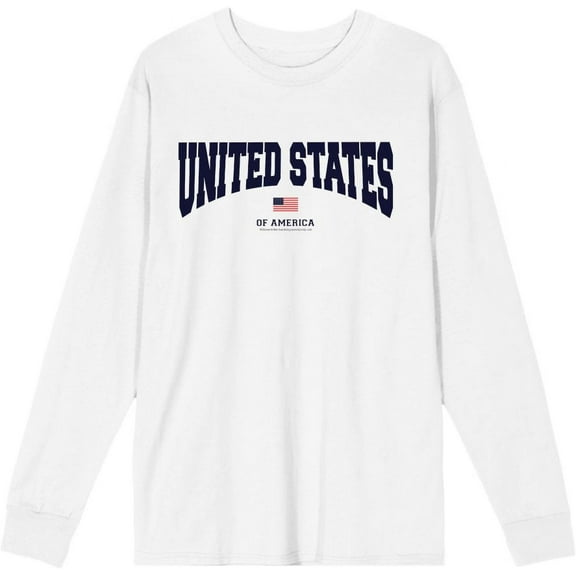 Americana United States of America Flag Adult White Crew Neck Long Sleeve Tee-XXL