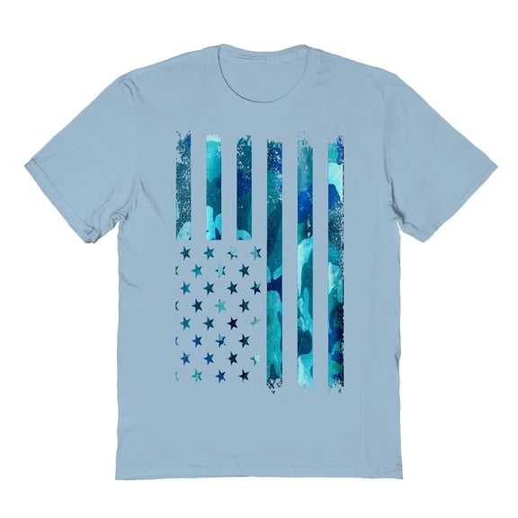 Americana Us Flag Camo Tee Graphic Light Blue Men's Cotton T-Shirt