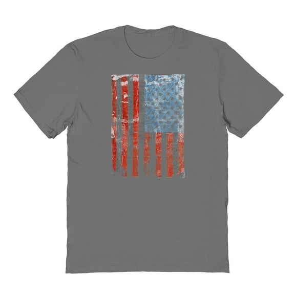 Americana Vertical Worn Flag Graphic Charcoal Men's Cotton T-Shirt