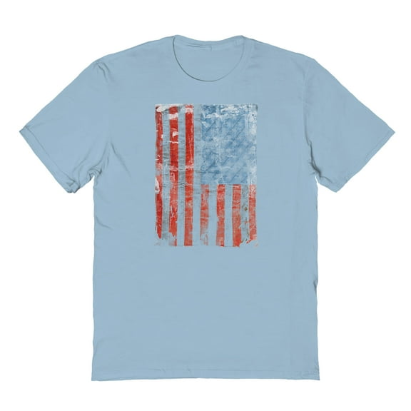 Americana Vertical Worn Flag Graphic Light Blue Men's Cotton T-Shirt