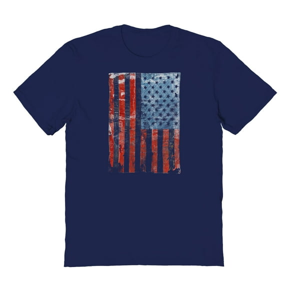 Americana Vertical Worn Flag Graphic Navy Men's Cotton T-Shirt