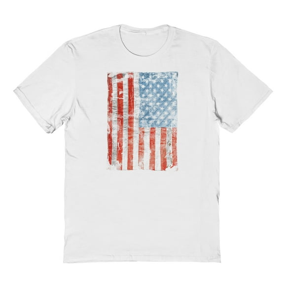 Americana Vertical Worn Flag Graphic White Men's Cotton T-Shirt