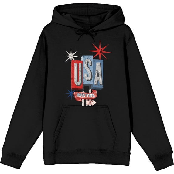 Americana Vintage Motel Sign Black Adult Long Sleeve Hoodie-Medium