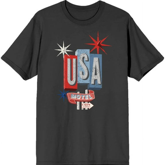 Americana Vintage Motel Sign Charcoal Men's Crew Neck Short Sleeve Tee-XXL
