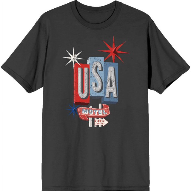 Americana Vintage Motel Sign Charcoal Men's Crew Neck Short Sleeve Tee-XXL