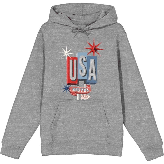 Americana Vintage Motel Sign Heather Gray Adult Long Sleeve Hoodie-3XL