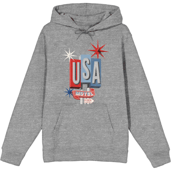 Americana Vintage Motel Sign Heather Gray Adult Long Sleeve Hoodie-Medium