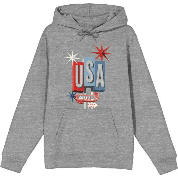 Americana Vintage Motel Sign Heather Gray Adult Long Sleeve Hoodie-Small