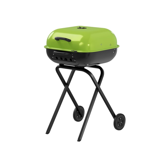 Americana Walk-A-Bout Charcoal "Original Square Grill"-100% Pre-Assembled Portable Steel, Green