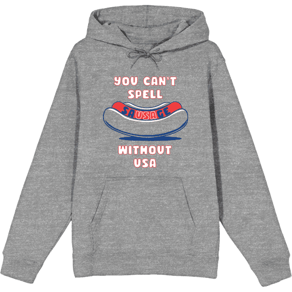 Americana You Can't Spell Sausage Without USA Long Sleeve Adult Hooded Sweatshirt-3XL-Heather Gray