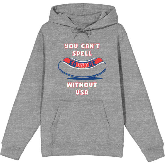 Americana You Can't Spell Sausage Without USA Long Sleeve Adult Hooded Sweatshirt-Medium-Heather Gray