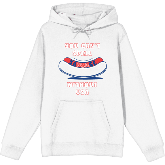 Americana You Can't Spell Sausage Without USA Long Sleeve Adult Hooded Sweatshirt-Medium-White