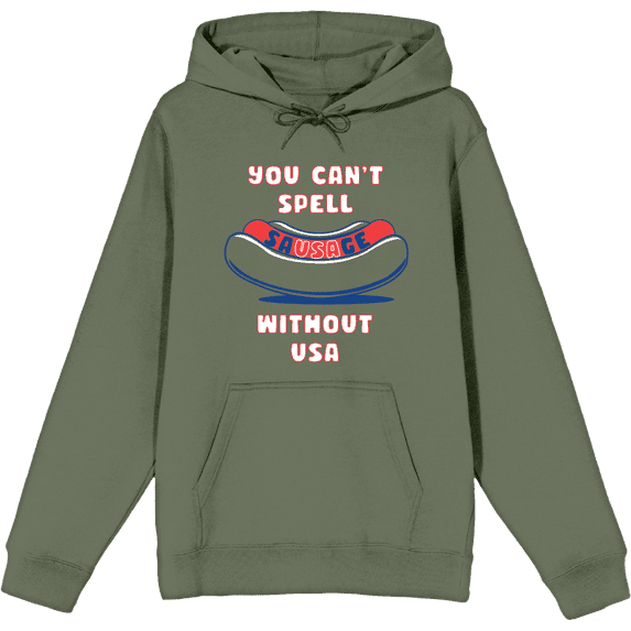 Americana You Can't Spell Sausage Without USA Long Sleeve Olive Adult Hooded Sweatshirt
-XS