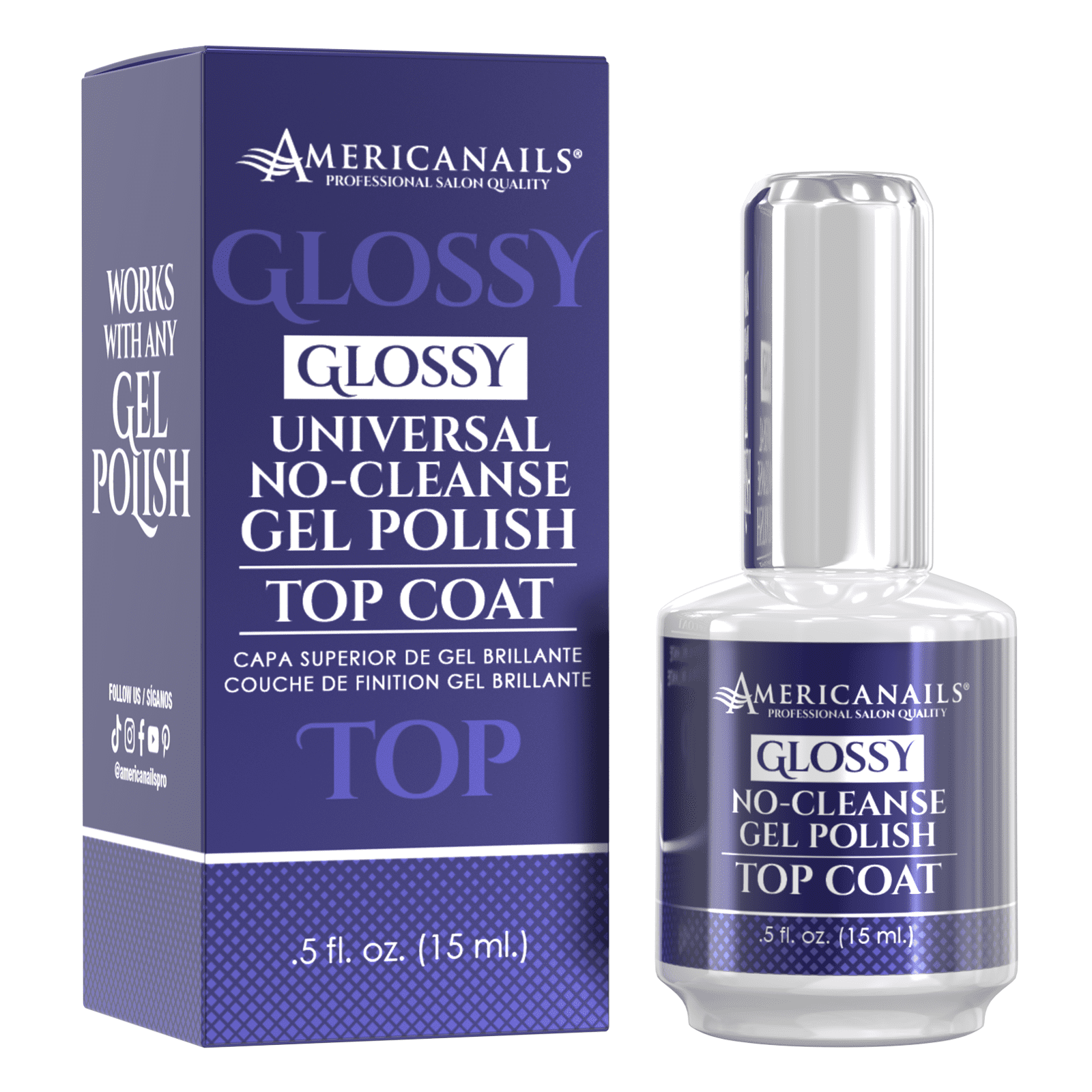 Americanails Gel Polish Top Coat - Original Dual Cure Formula, Long Lasting Glossy Finish (.5 oz)