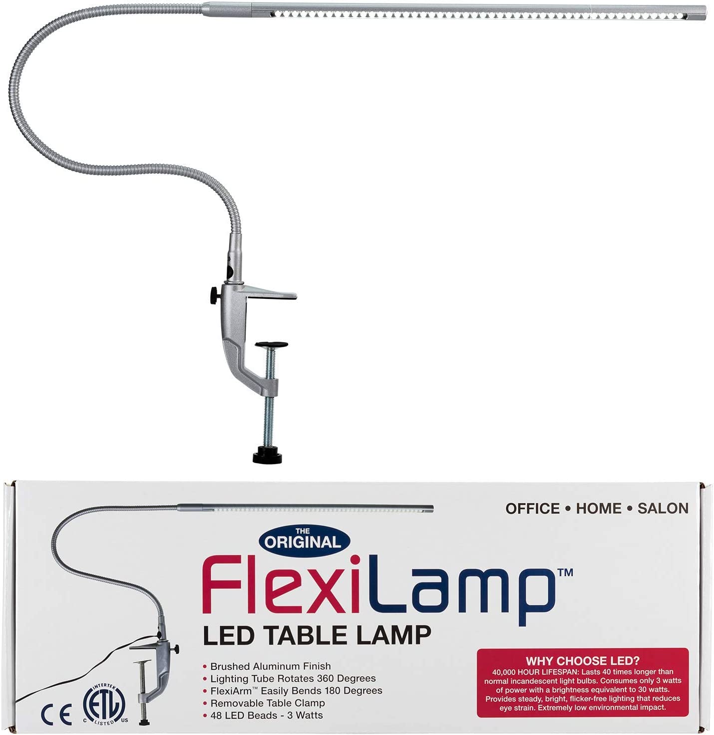 Americanails Original FlexiLamp - LED Table Desk Lamp - Removable Clamp - Adjustable Lighting for Nail Stations - Manicure Table Light - Flexible Arm - 48 LED Beads - 300 Lumens
