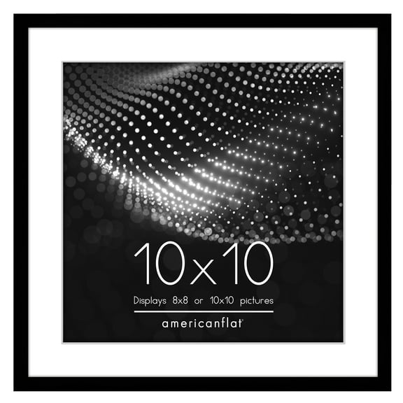 Americanflat 10" x 10" Picture Frame with Mat for 8x8 - Modern Design, Shatter-Resistant Glass, PVC Frame - Black