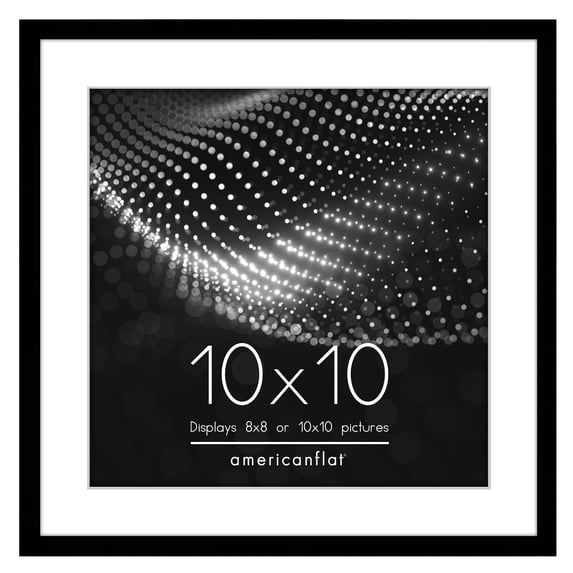 Americanflat 10x10 Picture Frame with Shatter-Resistant Glass with 8x8 Mat Display Photo Streamline - Black