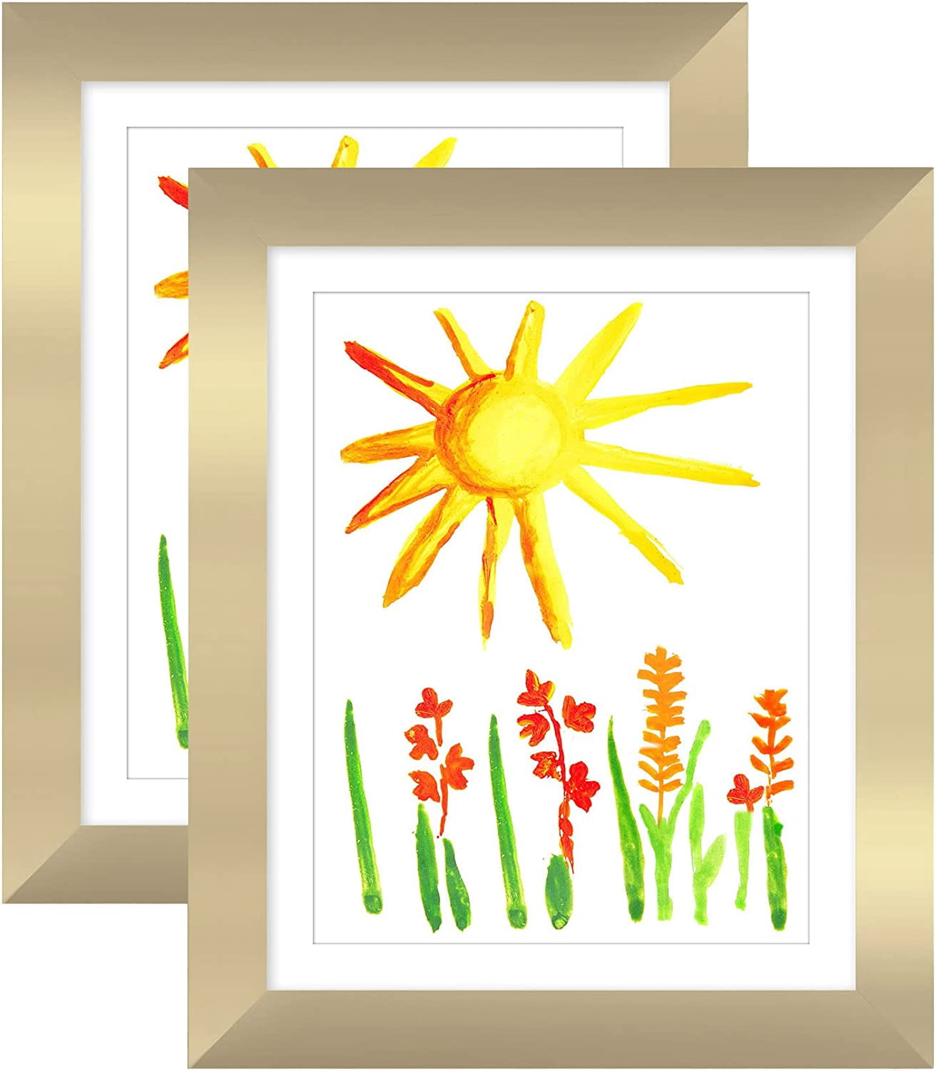 Americanflat 10x12.5 Kids Art Frame with Mat for 8.5x11, Gold, 2 Pack