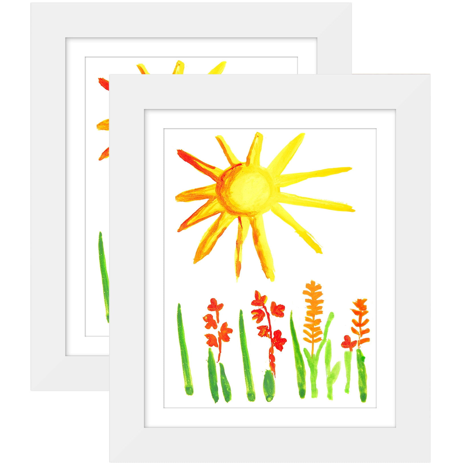 Americanflat 10x12.5 Kids Art Frame with Mat for 8.5x11, White, 2 Pack