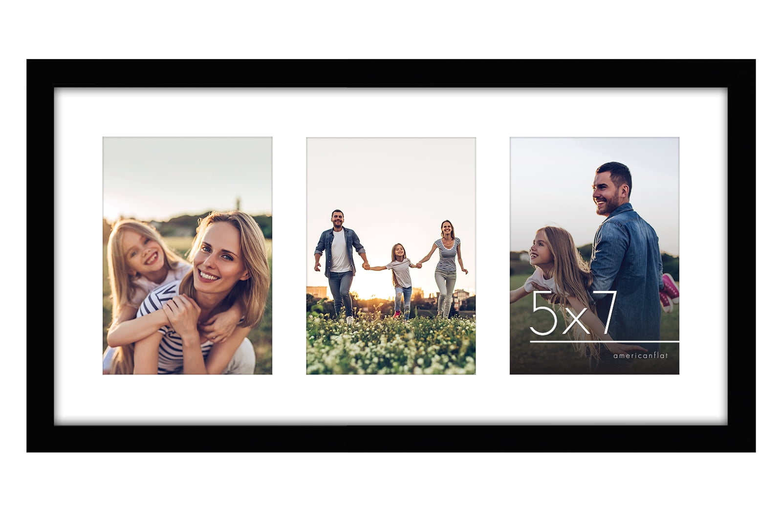 Americanflat 10x20 Collage Picture Frame with Three 5x7 Displays in Black - Composite Wood with Shatter Resistant Glass - Horizontal and Vertical Formats for Wall
