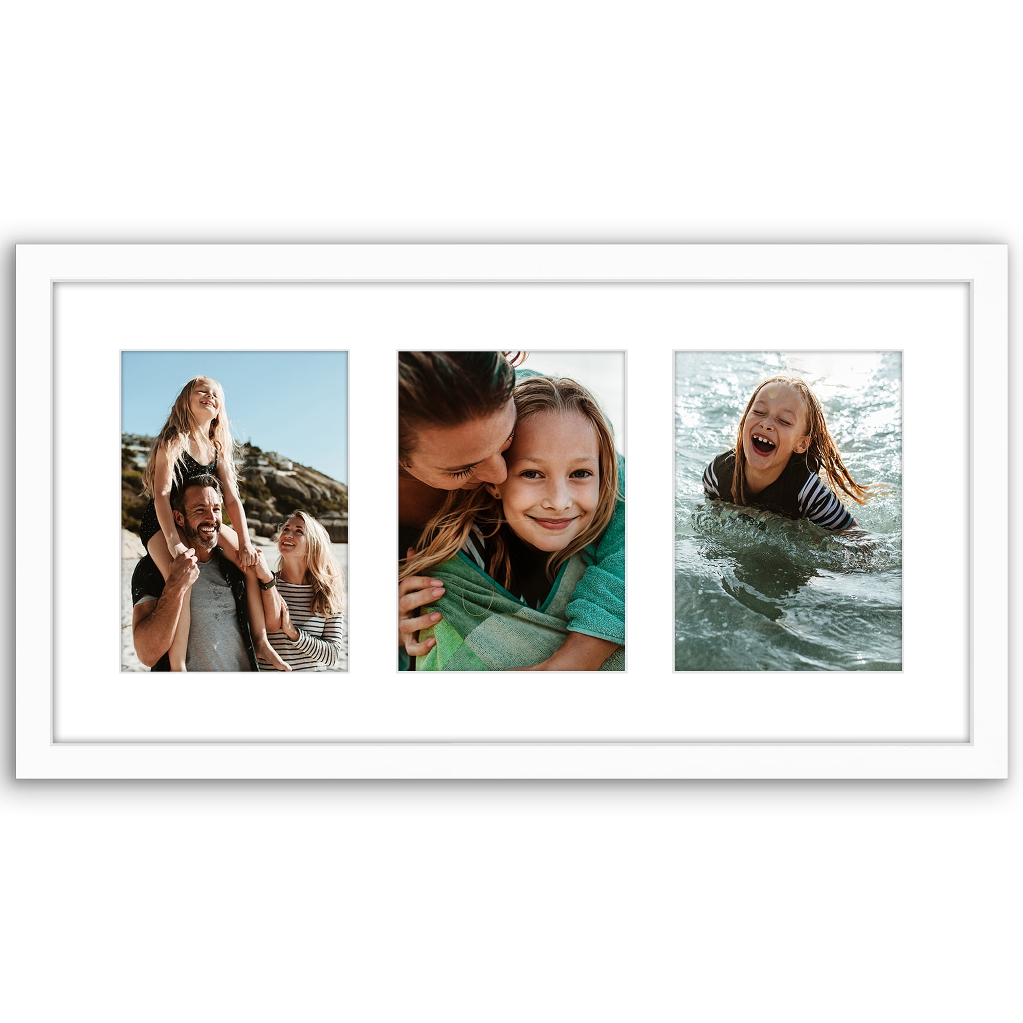 Americanflat 5x7 Picture Frame with Polished Plexiglass Collage Fits 3 Use as One 10x20 Signature - White