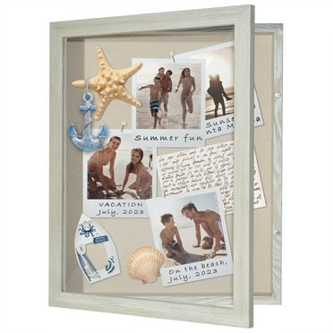 Americanflat 11" x 14" Front Loading Shadow Box Frame and Display Case for Keepsakes - Grey Wood