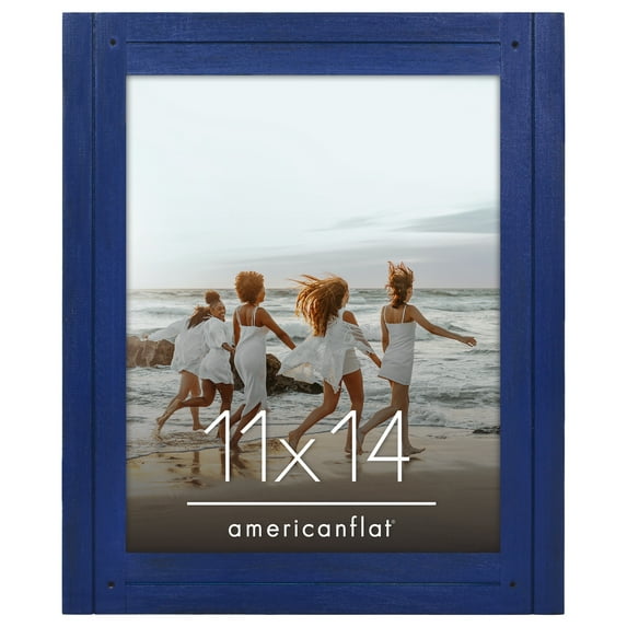 Americanflat 11x14 Picture Frame Polished Crystal Clear Glass Hampton Collection Distressed Frames - Navy Blue