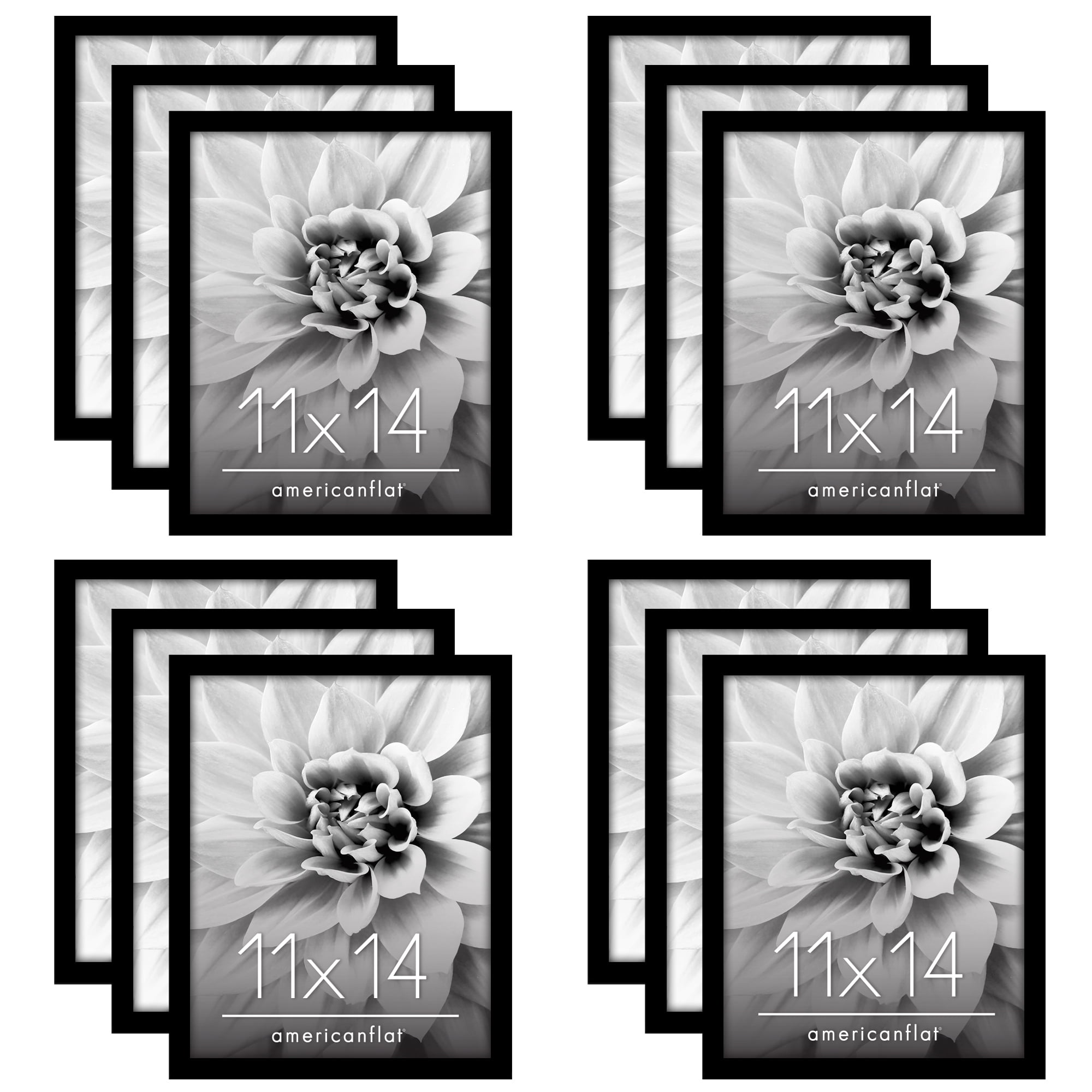 Americanflat 11x14 Picture Frame with Polished Plexiglass 12 Pack Signature Collection Frames Photo - Black