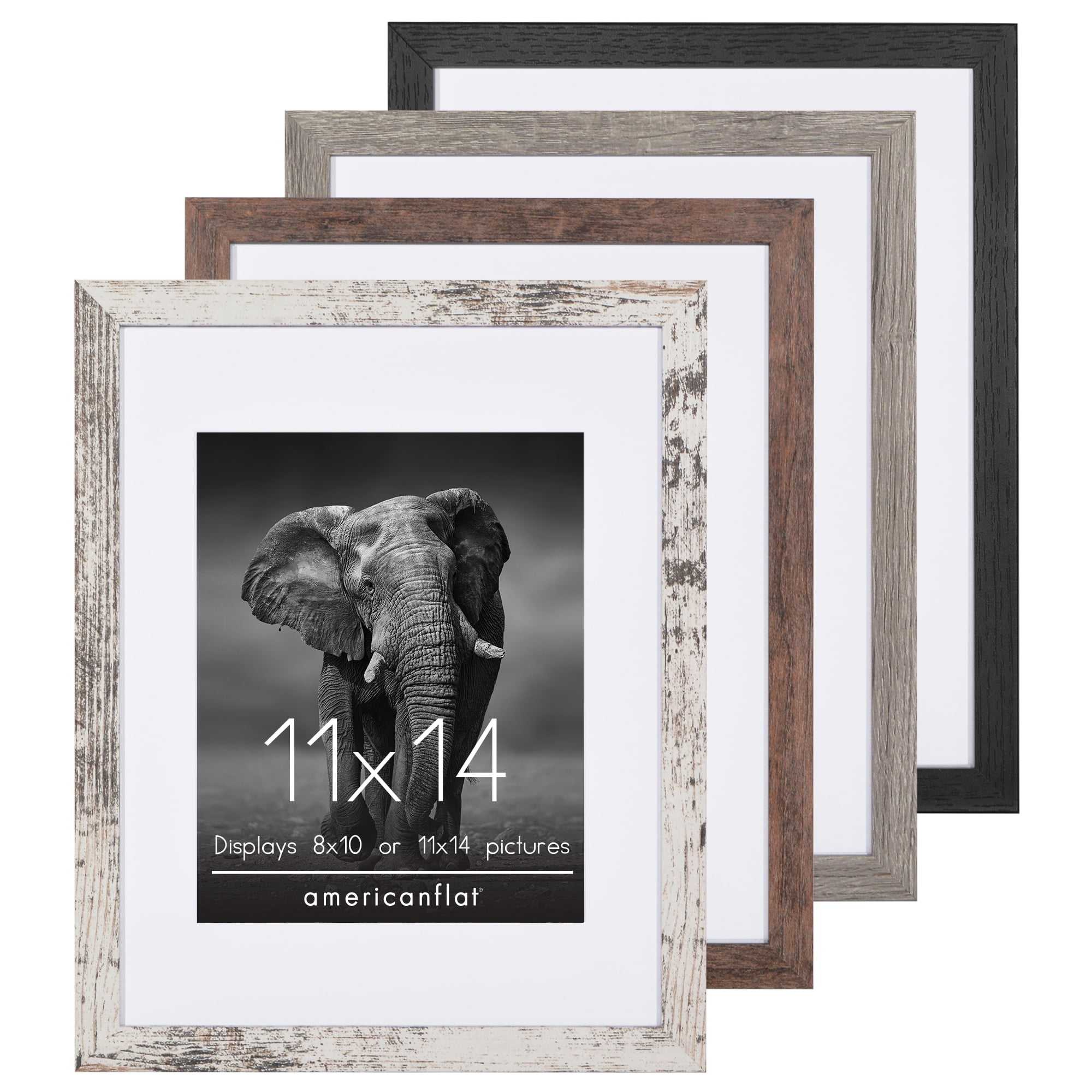 Americanflat 11x14 Picture Frame with 8x10 Mat 4 Pack - Rustic Picture Frames Shatter Resistant Glass and Easel